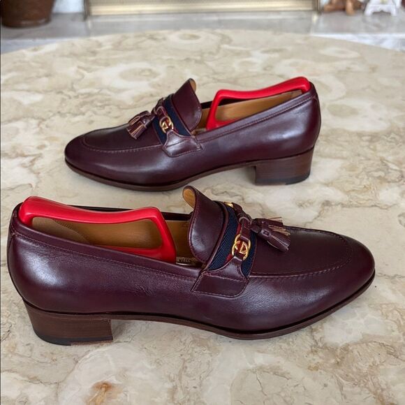 Authentic Gucci Paride Interlocking G Tasselled Leather Loafers Bordeaux - Picture 6 of 16